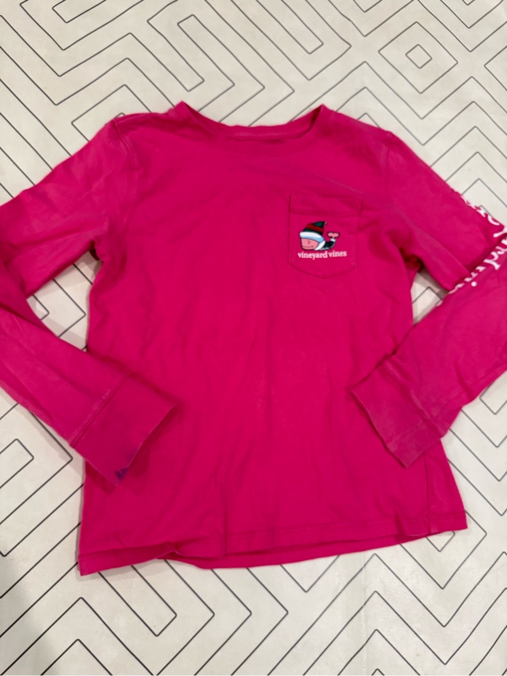 Vineyard Vines Pink Christmas Long-Sleeve Pocket Tee